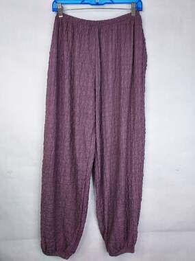 ZARA Textured Crepe Harem Pants Women's M Elastic Waist Purple Boho Festival